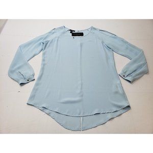 Conrad C Womens Shirt Blouse Long Sleeve Round Neck Peep Shoulder Sheer Blue 4